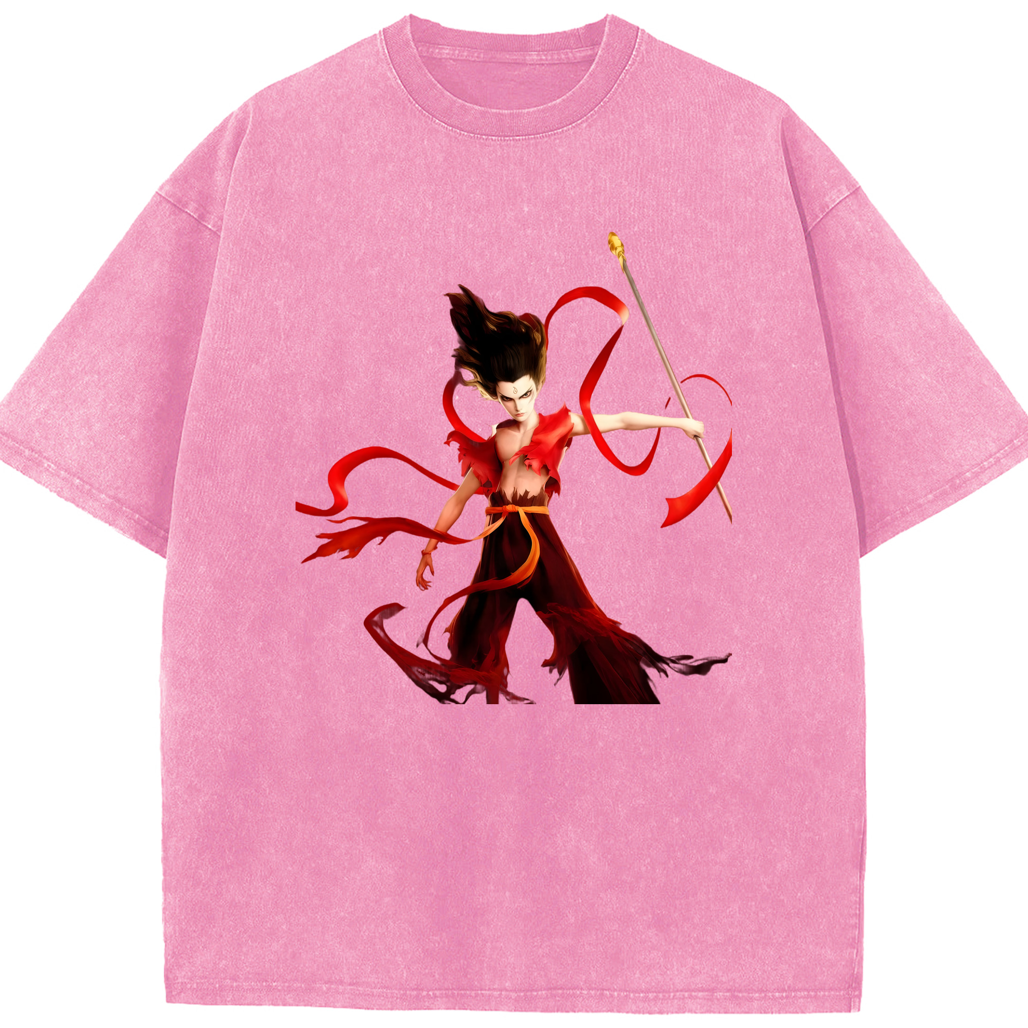 （画像用） Ne Zha 2 ナタ 魔童の大暴れ 綿100% ヴィンテージ風 半袖Tシャツ（フロントプリント）